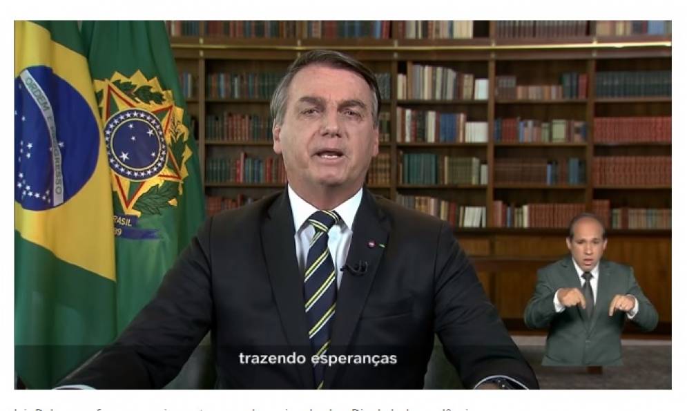 O presidente Jair Bolsonaro durante pronunciamento © Reprodução O presidente Jair Bolsonaro durante pronunciamento 